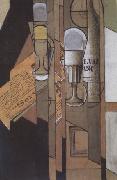 Juan Gris Glasses Newspaper and a Bottle of Wine (nn03) oil painting picture wholesale
